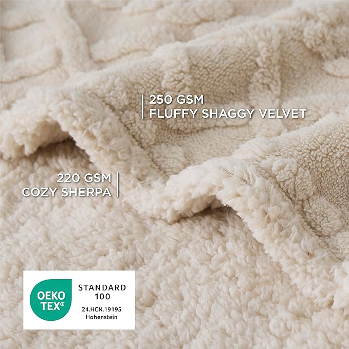 Bedsure Waterproof Dog Blankets for Bed - Pet Blanket for Bed Couch Protector Washable, Jacquard Coral Fleece Cat Throw Blanket, Soft Plush Reversible Furniture Protection, Queen, 86x90, Cream