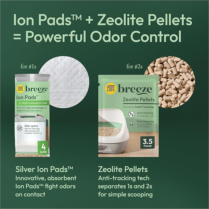 Purina Tidy Cats Litter Box System, BREEZE System Starter Kit Litter Box, Litter Pellets & Pads