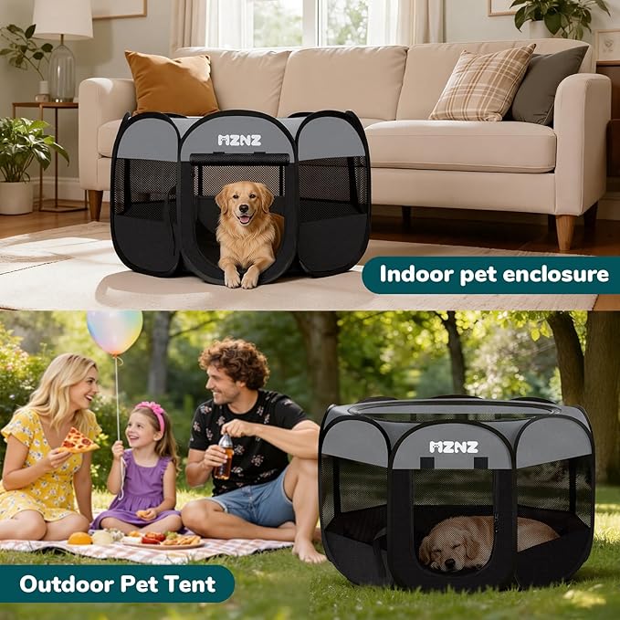 Dog Playpen, Portable Puppy Pet Crate Indoors for Small/Medium/Large Dogs Cats Rabbits, Foldable Dog Cage Enclosure for Outdoor, Pop Up Dogs Tent Kennel with Carrying Case, Dark Grey