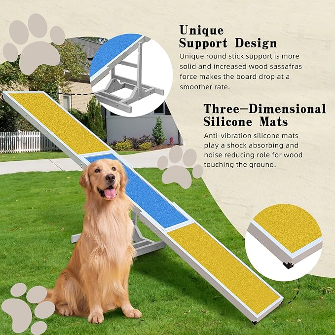 Dog Agility Seesaw - 118"x13"x21" Dog Agility Training Equipment for Backyard Obstacle Courses, Weather Resistant & 2-Level Height Adjustable