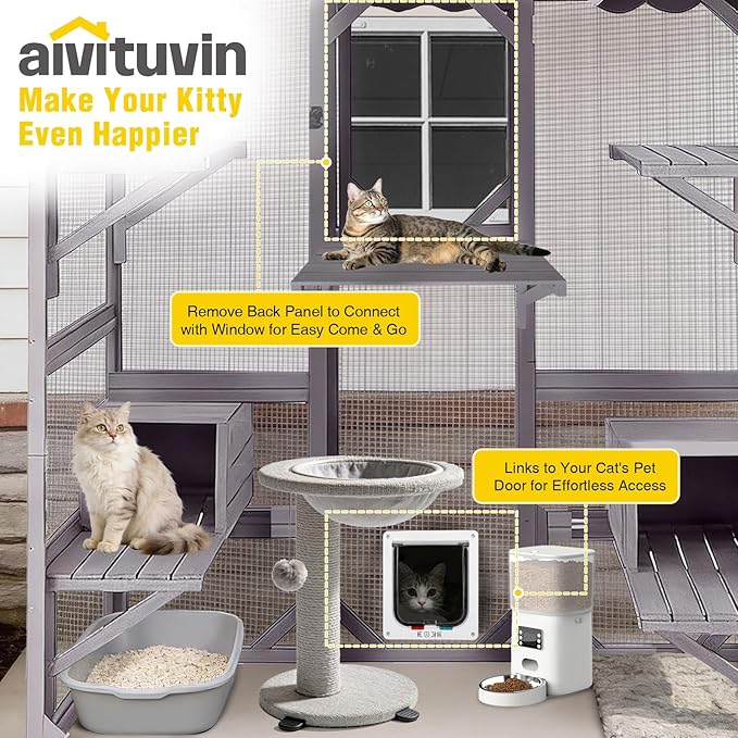 Aivituvin Cat House Outdoor Catio Kitty Enclosure with Super Large Enter Door,Wooden Cat Cage Condo Indoor Playpen with Platforms,Small House,70 Inch