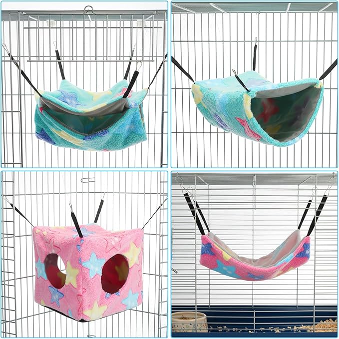Sadnyy 8 Pcs Velvet Ferret Hammock Washable Rat Hides Guinea Pig Cage Accessories Pet Hideout Tunnel Cave Ferret Bed Toys for Chinchilla Hamster Sugar Glider Squirrel Hide Play and Sleep