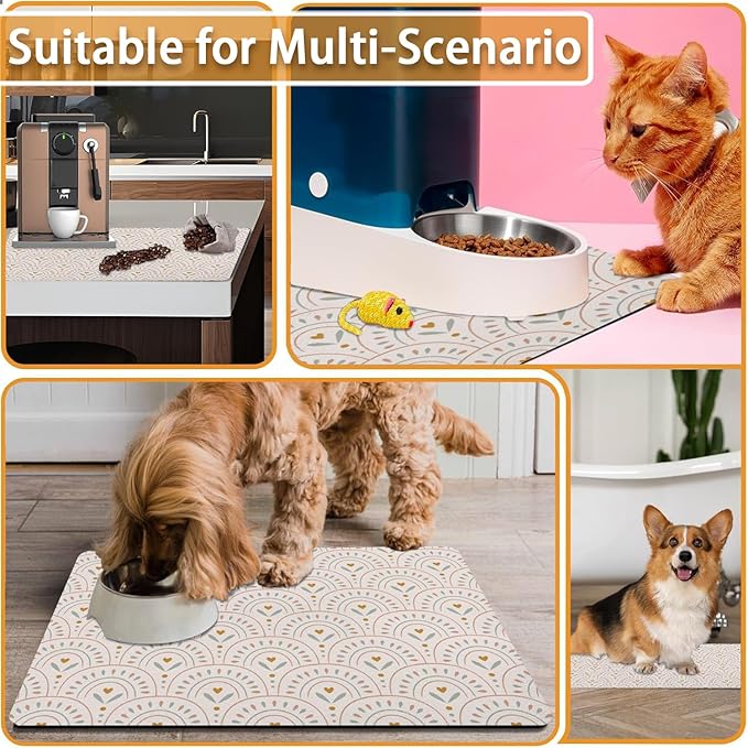 Absorbent Pet Dog Bowl Mat for Food and Water, Pet Cat Food Feeding Mat with Non Slip Rubber Backing, Dog Food Mats for Floors Waterproof, 16"x24"