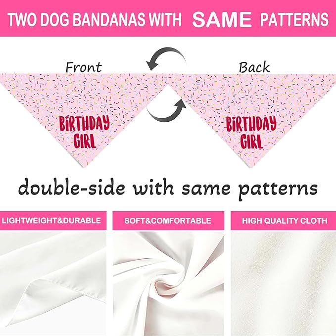 Birthday Girl Dog Bandanas 1 Pack, Pink Dog Scarfs for Girl, HBD Pet Scarves for Birthday Party Decoration for Large and Extra Large Dogs (Pink, X-Large)