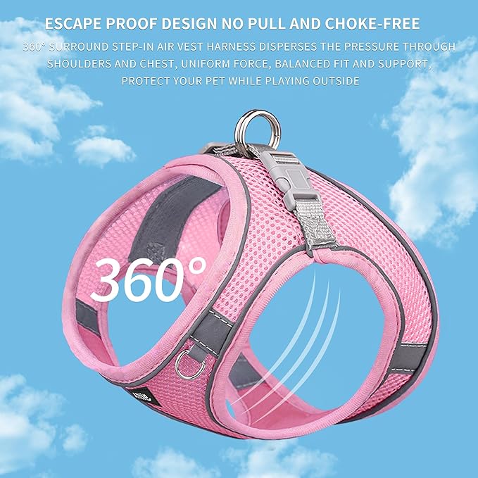 AIITLE Small Harness for Puppy with A Leash - Dog Vest Harness with Super Breathable Mesh, Reflective No-Pull Pet Harness for Outdoor Walking, Running for Small Dogs, Cats Pure Pink XXS
