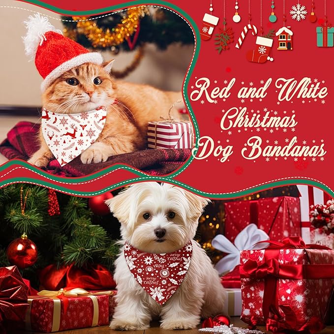 Abbylike 50 Pcs Valentines Day Dog Bandanas Bulk Red and White Polka Dots Stripes Bandanas for Dogs Triangle Kerchief Bibs Scarf for Pet Romantic Costume Photo Props Accessories(19.7 x 13.8 x 13.8)