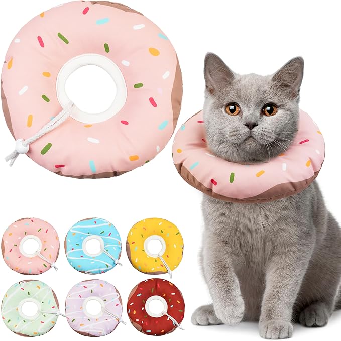 Cat Cone Collar Soft, Waterproof Cat Recovery Collars Spay Cones to Stop Licking Cute Donut E Collar After Surgery Anti-Lick Wound Healing Safety Elizabethan Collar for Kittens (Donut Pink, Small)