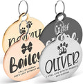 Engraved Pet ID Tags for Cats, Dogs - 4 Color & 5 Shape Options, Personalized w/ 20 Icons, Name, Address, Phone Number - Accessories for Four Legged Friends, Stainless Steel #Round - Silver