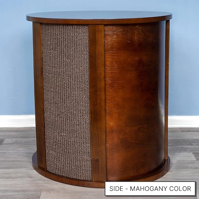 The Refined Feline Purrrrfect End Table Cat Bed Cave in Black Espresso, Multipurpose Wood Cat Furniture Nightstand, Easy to Clean Covered Cat Bed with Replaceable Scratching Post & Washable Cushion