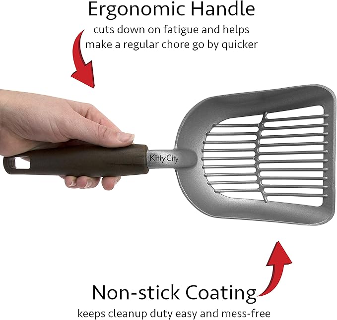 Kitty City Metal Cat Litter Scoop – Durable Non-Stick Aluminum Cat Scoop with Ergonomic Handle, Wide Slotted Design for Easy Cleaning, Reusable & Long-Lasting