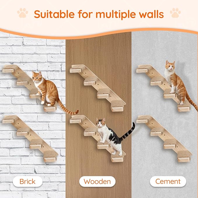 HOOBRO Cat Wall Shelves Set of 2, Wood Wall Mounted 4-Level Cat Wall Steps, Cat Wall Climber Furniture, Cat Climbing Shelves with Jute Scratching Steps, for Cat Perches and Platforms, Nature NL42CS03