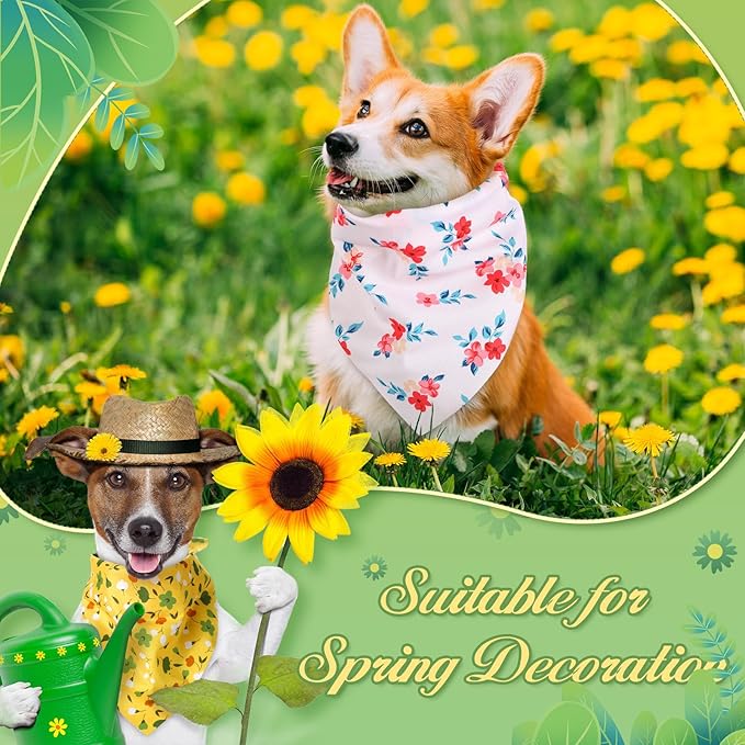 Weewooday 50 Pcs Spring Dog Bandanas Bulk for Dogs Soft Bibs Adjustable Triangle pet Bandana for Small Medium Large Costume(Floral Pattern, 19.7 x 13.8 x 13.8 Inch)