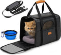 Morpilot Pet Travel Carrier Bag, Soft-Sided Dog Carrier Cat Carrier Pet Carrier, for Large Cats and Medium Puppies up to 25lbs, with Locking Safety Zippers, Foldable Bowl (Dark Gray)