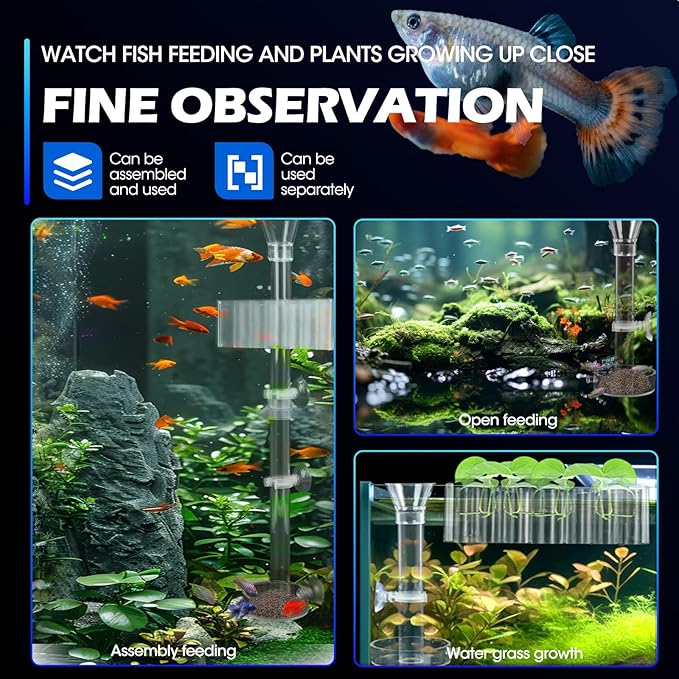 2PC 7 Holes Upgraded Aquarium Plant Holder, Aquatic Plants Cup for Tank, Fish Tank Plant Holder with Long Hook, Aquarium Feeder for Aquascape Decorations on Top of Tank (2Sets)
