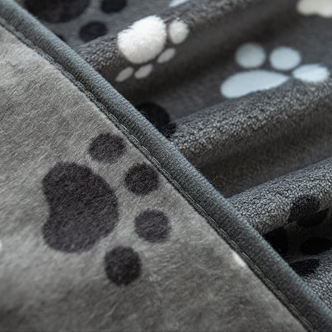 Dog Blanket Paw Bone Pattern 1 Pack 2 Super Soft Warm Flannel Sofa Cover Car Bed Protector, Urine Proof Washable Outdoor Pet Blanket for Puppy Large Dogs & Cats,40"*30" Grey