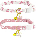 2 Pack Cotton Breakaway Cat Collars Set with Bell and Flower Pendant, Cute Floral Fruit Patterned, Adjustable 7.5-11Inch, Include A Mouse Toy Gift (Bowtie)