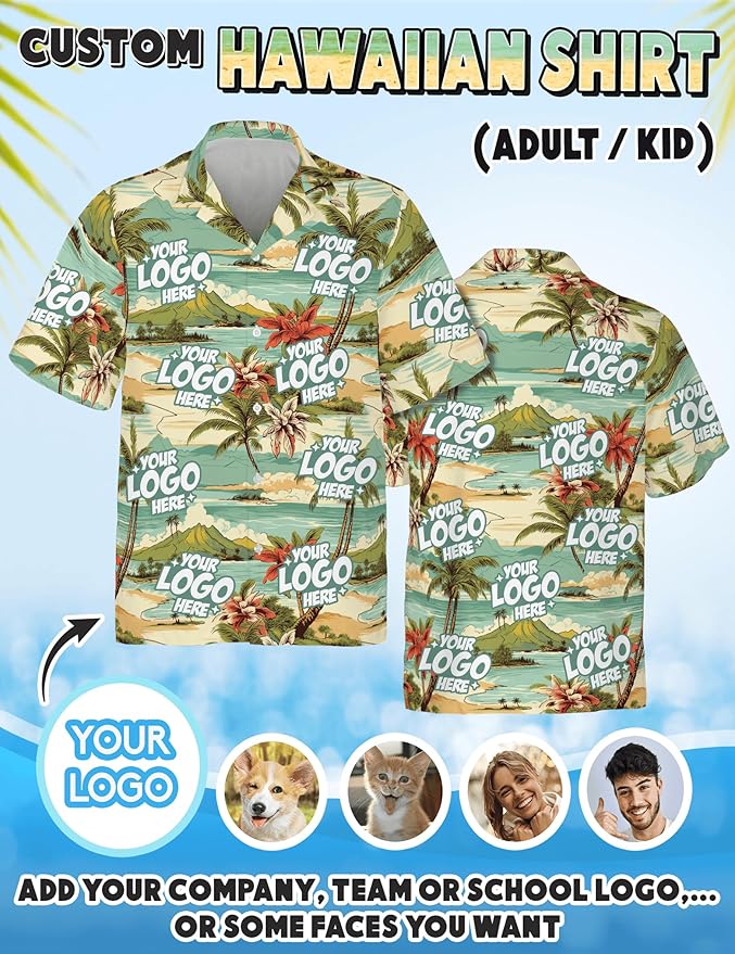 Custom Hawaiian Shirt with Face Photo Picture for Men Women Kids Youth Adult, Tropical Personalized Hawaiian Shirts Gift