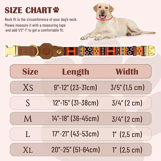 AirTag Dog Collar for Small Medium Large Breed - Adjustable Cute Pattern Dog Collar with Airtag Holder - Soft Leather Tracker GPS Apple Air Tag Pet Collars (X-Small, 9"-12" Neck Fit, Western)