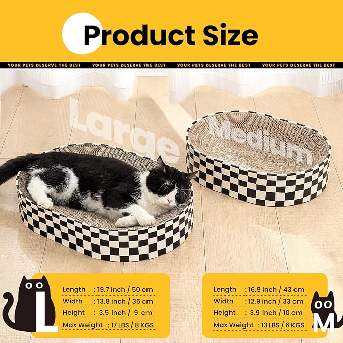 Large Oval Cat Scratcher Bowl, Cardboard Cat Scratching Pad & Lounge Bed, High-Density Reversible Cat Nest for Large Indoor Cats, Furniture Protector with Ergonomic Curve, Gift Catnip Included