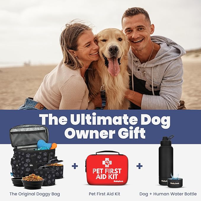 The Original Doggy Bag™ - Complete Dog Travel Bag for Supplies with 2 BPA-Free Travel Dog Bowls & 2 Pet Food Containers - Traveling Kit for Road Trips, Camping, Weekend Away or Doggy Gift: Paw Print