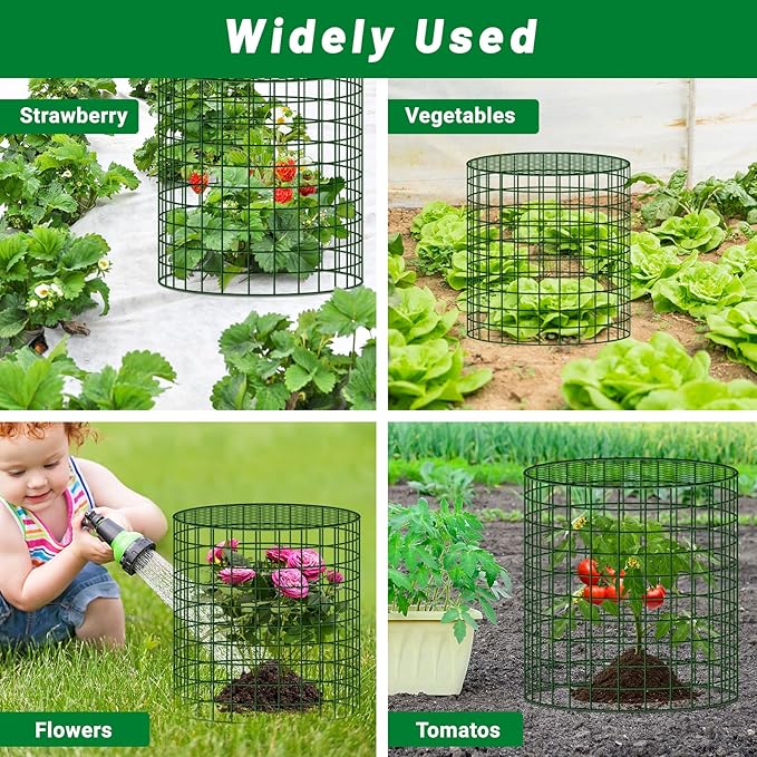 UNIFAMILY 6pcs Plant Protectors from Animals with 2 Round Covers 13 x 11.8IN, Metal Plant Cages for Outdoor Plants, Chicken Wire Cage, Plant Protectors for Keeping Bunny Chicken Squirrels Birds Out