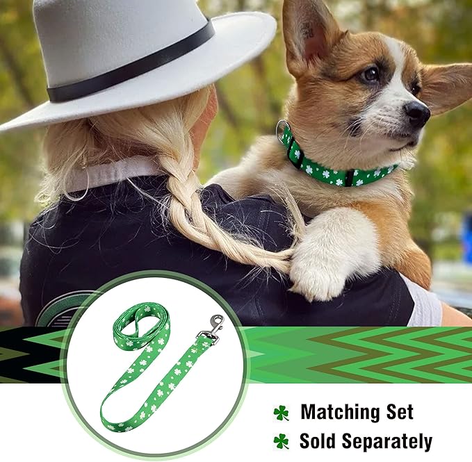 Native Pup St Patricks Dog Collar- Saint Patrick Green Shamrock Pet Collars- St. Patrick’s Lucky Irish- Cute Boy Girl Puppy Gift- Adjustable for Small, Medium, Large Breeds (Lucky Shamrock, Small)