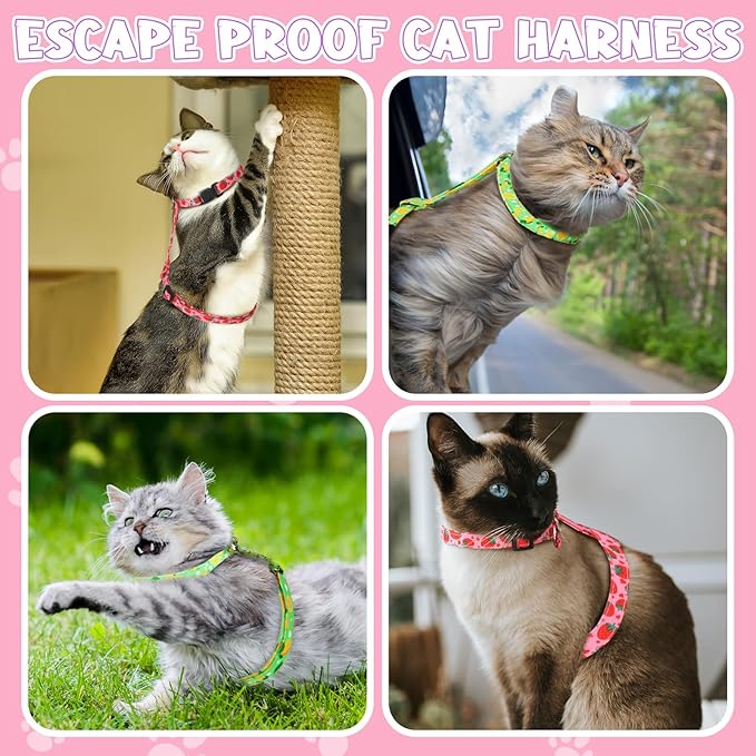 2 Pack Cat Harness and Leash, Escape Proof Adjustable Cat Harness with Leash Collar, Lightweight Soft and Comfortable, for Small Medium Cats Safe Walking and Travel