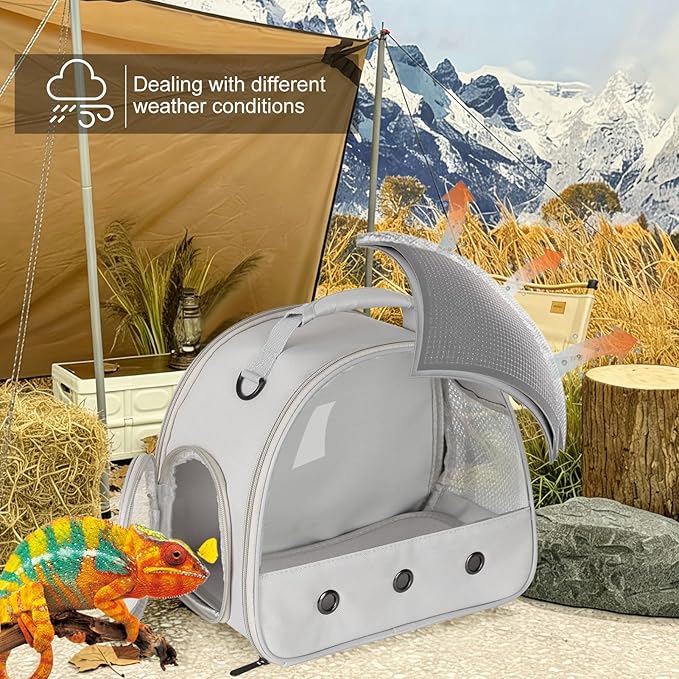 Bearded Dragon Carrier,Lizards Carrier, Small Animal Travel Carrier for Hedgehog Rat Parrot Bird Guinea Pig, Portable Guinea Pig Travel Carrier for 2(Grey)