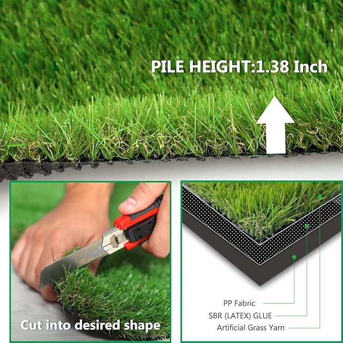 Artificial Grass Rug Outdoor Indoor 5FTX94FT Fake Grass Carpet Green Synthetic Grass Pet Turf Realistic Faux Grass Rug with Drain Holes for Garden Lawn Landscape Balcony Home Decor Patio