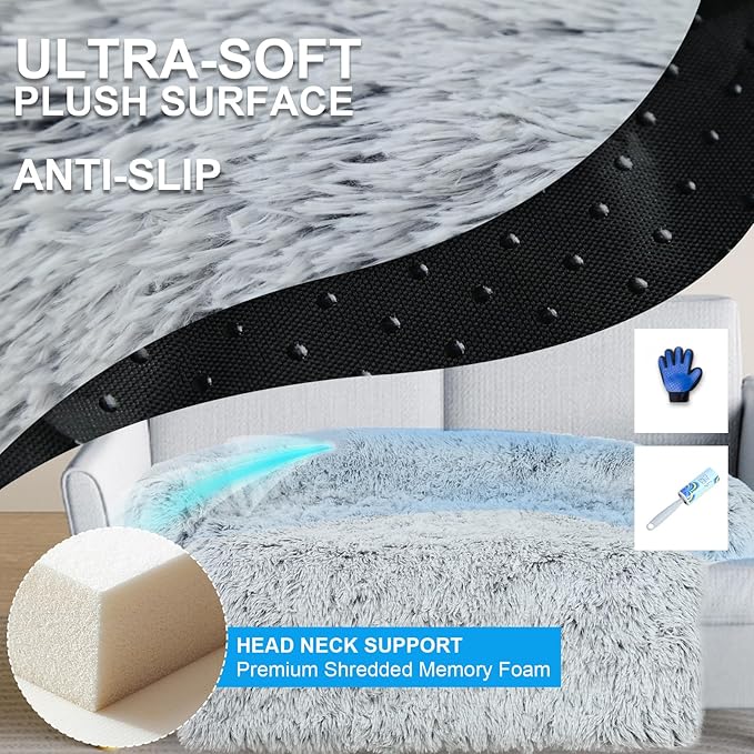 Luxurious Dog Couch Bed Protector for Dogs Memory Foam, Removable Fluffy Plush Pet Couch Cover for Dogs Washable, Calming Dog Sofa Beds, Waterproof Couch Protector, Pet Beds Mats for Couch(XL)