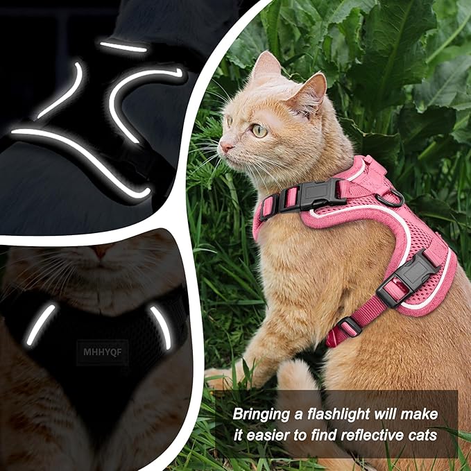 Cat Harness and Leash Set for Walking Escape Proof, Improved Four Place Adjustable Cat Car Harness, Soft Kittens Vest with Reflective Strip for Cats, Comfortable Outdoor Vest, Pink, XS