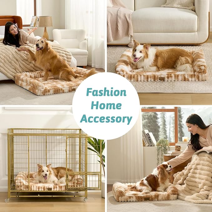 Cute Dog Bed for Small Dogs, Faux Rabbit Fur Orthopedic Foam Dog Bed with Sides, Removable Washable Cover & Waterproof Lining, Comfortable Pet Couch, Tie-Dye Brown (30" L x 20" W x 6" Th)