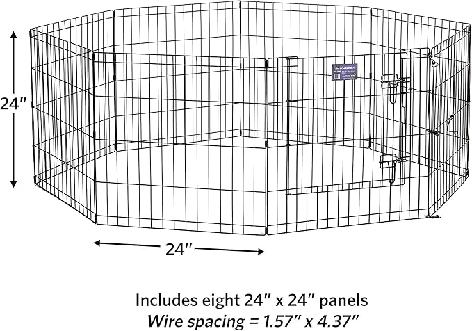 MidWest Homes for Pets Folding Metal Puppy / Dog Exercise Pen, Indoor/Outdoor Playpen with Secure Door, Provides 16 Sq Feet of Play Space, 24-Inches Tall, Black E-Coated