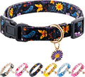 Cotton Dog Collar Purple Flower Pattern for Boys and Girls Cute Dog Collars Summer Fall Gift Adjustable for Medium to X-Large Breed Dogs (L)