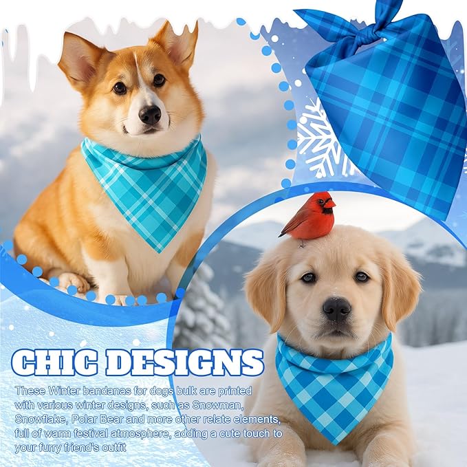 Abbylike 50 Pcs Plaid Dog Bandanas Bulk Blue Checkered Bandanas for Dogs Triangle Kerchief Bibs Scarf Set for Pet Holiday Costume Photo Props Accessories Pet Shops (19.7 x 13.8 x 13.8 Inch)