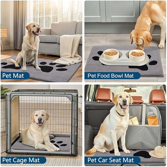 Buganda Dog Door Mat for Muddy Paws, Absorbent Dirt Trapper Washable Indoor Doormats, Non Slip Low-Profile Mud Mat for Dogs, Front Entrance Doormat for Inside Floor (40x32 Inches, Grey)