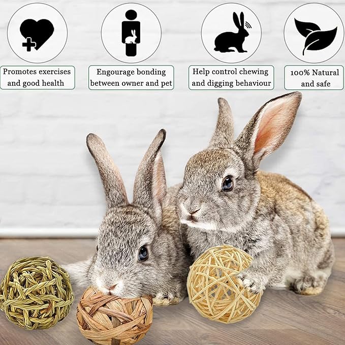 SunGrow Assorted Rabbit Chew Balls, Teething Activity Toy for Pocket Pets, Improves Dental Health, Environment Friendly, Stress Reliever (Assorted, 3 Pcs)