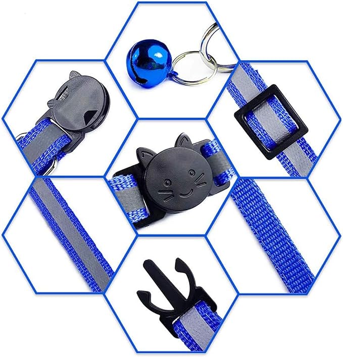 4 Pcs Cat Collars with Bell, Breakaway & Reflective, Nylon, 4 Colors, 7-12 Inch, Unisex, Small Breeds