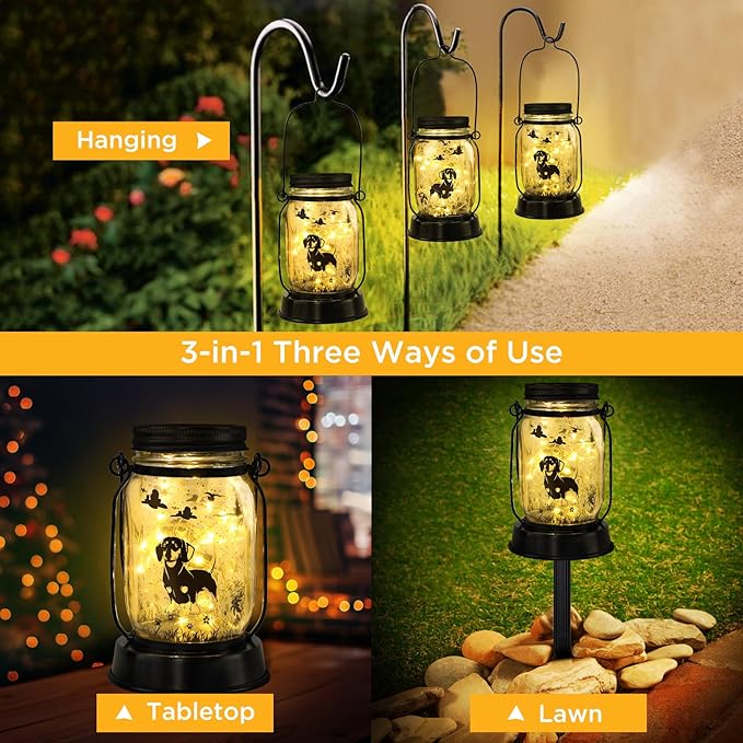 kyoryuger Dachshund Gifts for Women Dachshund Solar Lantern Outdoor Waterproof Hanging Solar Lights Dog Gifts Decorative Lanterns for Garden Decor,Patio,Lawn,Pathway,Yard for Women