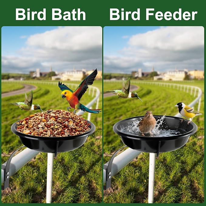 10.6-Inch Bowl Deck Mounted Bird Bath for Outside, Metal Birdbaths for Outdoors, Outdoor Bird Bath with Adjustable Clamp for Railing Balcony Fence, Bird Feeders for Outdoors Garden Decor