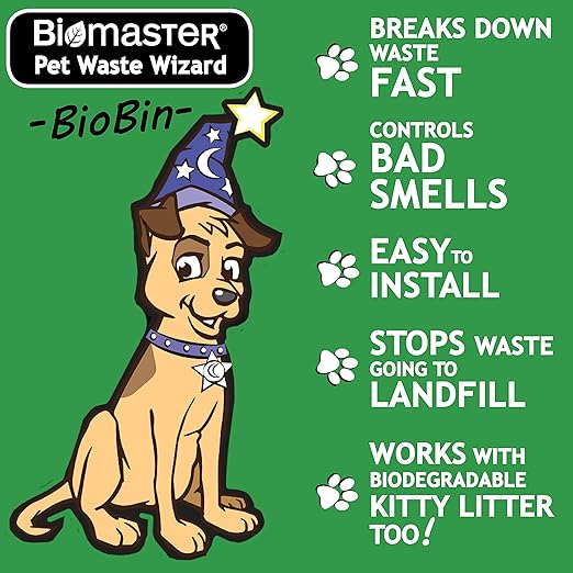 Biomaster Pet Waste Wizard BioBin Composter for Dog Poop - Outdoor Digester System with Enzyme Sachets - Eco-Friendly Disposal Unit 10"x18"