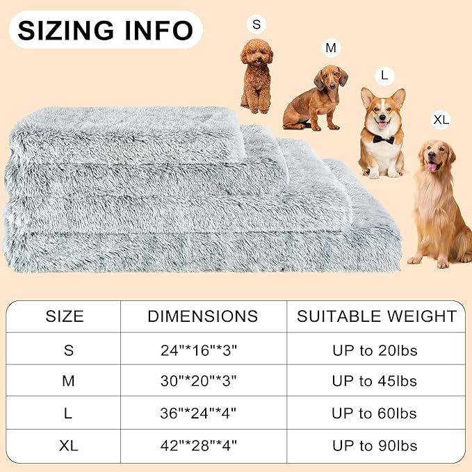 Fluffy Orthopedic Dog Beds for Puppy/Cats with Washable Removable Cover Dog Crate Bed Egg Crate Foam Support Plush Pet Pad Mat with Anti-Slip Bottom(Grey,24 * 16)
