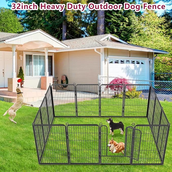 Dog Playpen Pet Fence Outdoor for Yard, 32inch 38 Panels Dog Pens Outside Anti-Rust Pet Playpen Exercise Pen with Lock for Large Medium Small Pets, Portable Pet Fence for Yard RV Camping