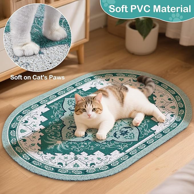 Bienbee Cat Litter Mat, 40" x 30" Jumbo Size Litter Box Mat Rug with Non-Slip Bottom, Urine and Water Proof, Easy to Clean Cat Supplies Essentials for Indoor Kitty Kitten Floor,Green XL