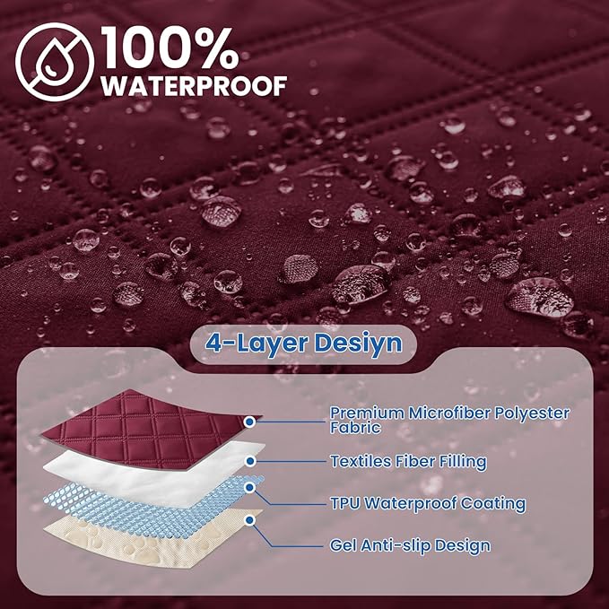 Waterproof Couch Covers for Pets, Waterproof Dog Bed Cover, Anti-Slip Soft Dog Blankets, Couch Cover for Dogs Washable, Pet Blanket for Puppy Large Dogs Cat Christmas (68x82 Inch, Burgundy)