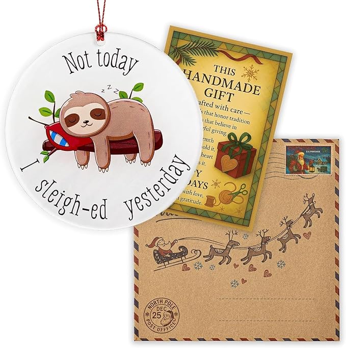 Sloth Gifts for Women, Sloth Ornament, Christmas Ornament 2025 Funny Lazy Animal Christmas Decoration, Cute Woodland Ornament for Tree, Unique Animal Lovers Gift, Relaxed Holiday Decor Idea