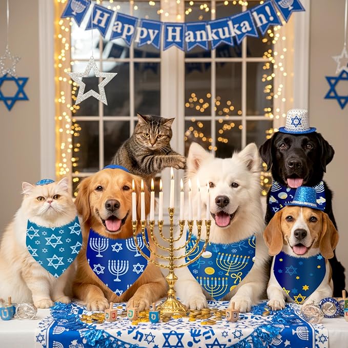 Abbylike 50 Pcs Hanukkah Dog Bandanas Bulk Blue Bandanas for Dogs Triangle Kerchief Bibs Scarf Set for Pet Hanukkah Costume Photo Props Accessories Pet Shops, 25 Styles (25.6 x 17.7 x 17.7)