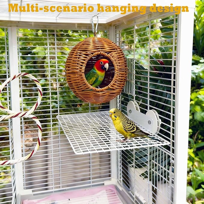 Parakeet Nest Bird Cage Accessories, Chew-Proof Steel Frame & Washable Small Bird Hanging Bed for Lovebirds, Canaries, Budgies 、Lizards, Hamsters(Brown, 6.3"x6.3"x7.5")