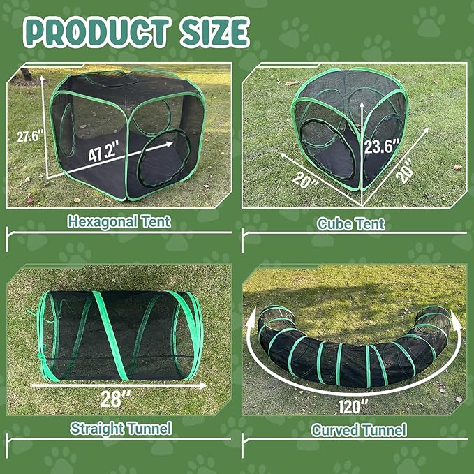 Outdoor Cat Enclosures, 10 in 1 Cat Tent with Tunnels for Outside, Large Space Catio Outdoor Pet Enclosure for Indoor Kitty, Enclosed Pet Playpen