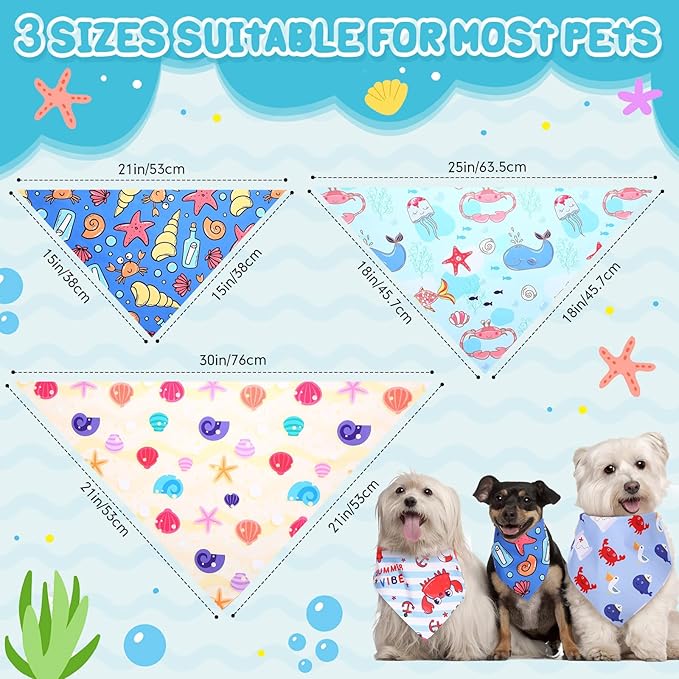 100 Pcs Dog Bandanas Bulk Hawaiian Dog Bandanas Summer 3 Sizes Washable Adjustable Scarf for Beach Small Medium Large Pet Supplies(Ocean)